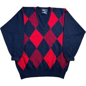 Vintage Pringle of Scotland Wool Argyle Sweater V Neck Men’s Large